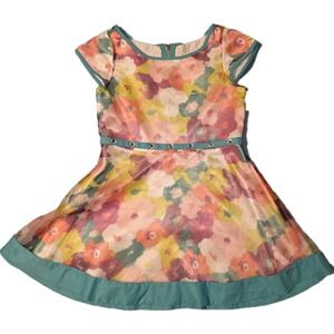 American Girl Child Size Bright Blooms Floral Dress Belted Lined Size 6 Girls